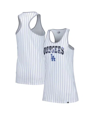New Era Women's White Los Angeles Dodgers Sequin Pinstripe Racerback Tank Top