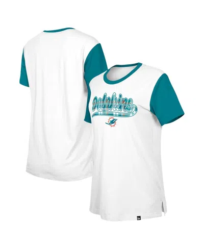 New Era Women's White/aqua Miami Dolphins 3rd Down T-shirt In Multi
