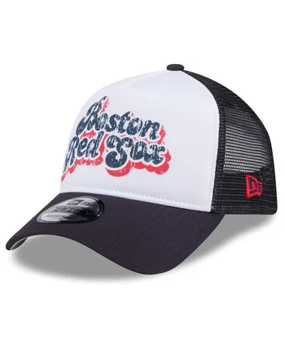 New Era Women's White/navy Boston Red Sox Throwback Team Foam Front A-frame Trucker 9forty Adjustable Hat