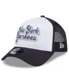 NEW ERA WOMEN'S WHITE/NAVY NEW YORK YANKEES THROWBACK TEAM FOAM FRONT A-FRAME TRUCKER 9FORTY ADJUSTABLE HAT