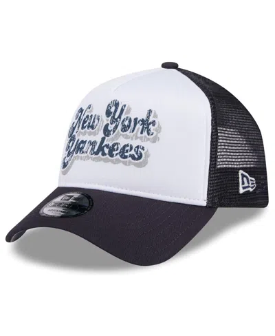 New Era Women's White/navy New York Yankees Throwback Team Foam Front A-frame Trucker 9forty Adjustable Hat