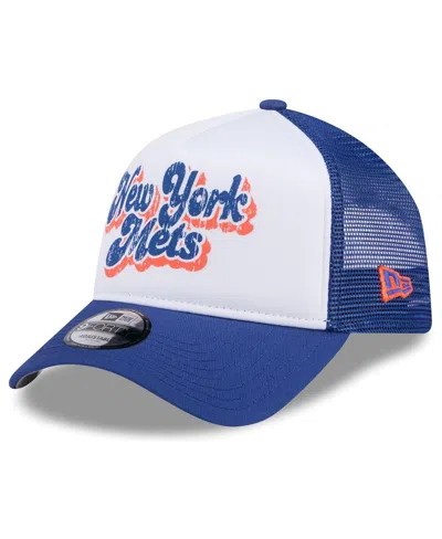 New Era Women's White/royal New York Mets Throwback Team Foam Front A-frame Trucker 9forty Adjustable Hat In Black