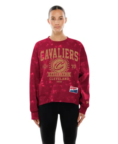New Era Women's Wine Cleveland Cavaliers Throwback Collection Mineral Wash Crewneck Sweatshirt In Blue