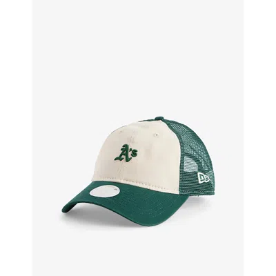 New Era Womens Atlanta Braves 9twenty Cotton And Mesh Trucker Cap Light Beige In Green