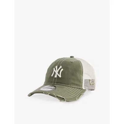New Era Womens New Olive 9twenty Distressed Cotton And Mesh Trucker Cap In Green