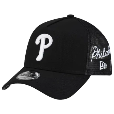New Era Womens Phillies 940af Script Trucker Cap In Black