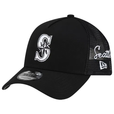 New Era Womens Seattle Mariners Marieners 940af Script Trucker Cap In Black