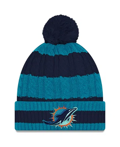 New Era Women'sâ Aqua Miami Dolphins 2025 Rivalries Collection Braided Cuffed Pom With Knit Hat In Blue