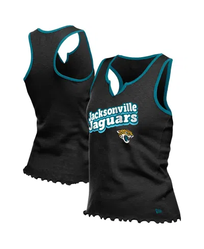 New Era Women'sâ Black Jacksonville Jaguars Lettuce Hem Notch Neck Tri-blend Tank Top