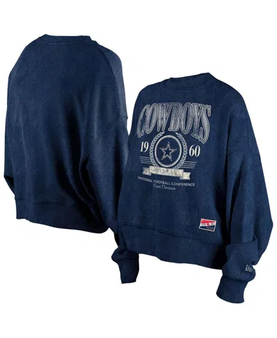 New Era Women'sâ Navy Dallas Cowboys Throwback Distressed Boxy Pullover Sweatshirt In Blue