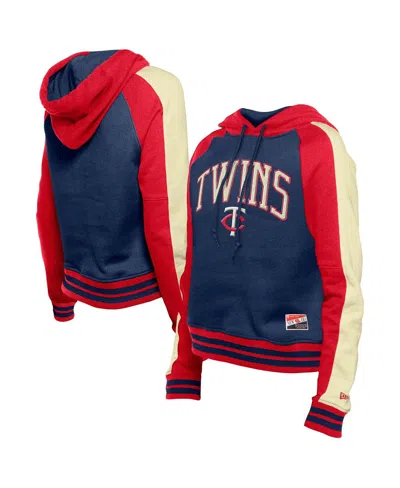NEW ERA WOMEN'SÂ NAVY MINNESOTA TWINS COOPERSTOWN COLLECTION CROPPED RAGLAN PULLOVER HOODIE