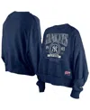 New Era Women's Navy New York Yankees Throwback Boxy Enzyme Wash Fleece Crewneck Pullover In Navy