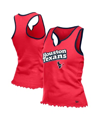 New Era Women'sâ Red Houston Texans Lettuce Hem Notch Neck Tri-blend Tank Top