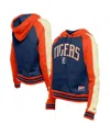 NEW ERA WOMEN'S NAVY DETROIT TIGERS COOPERSTOWN COLLECTION CROPPED RAGLAN PULLOVER HOODIE
