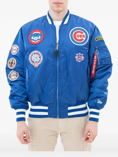 New Era X Alpha Industries Chicago Cubs Patch-detail Bomber Jacket In Blue
