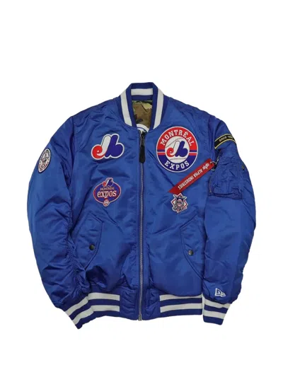 New Era X Alpha Industries Montreal Expos Reversible Bomber Jacket In Blue