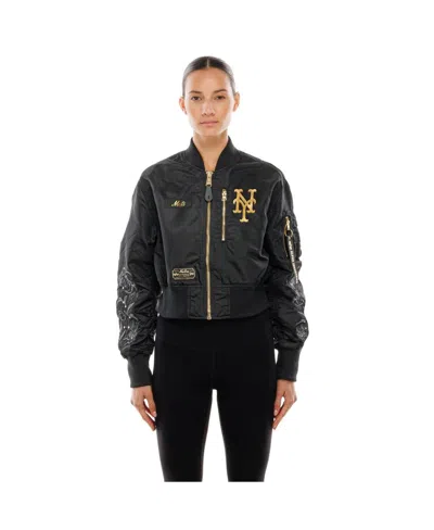 New Era X Alpha Industries Women's Black New York Mets Cropped Full-zip Jacket