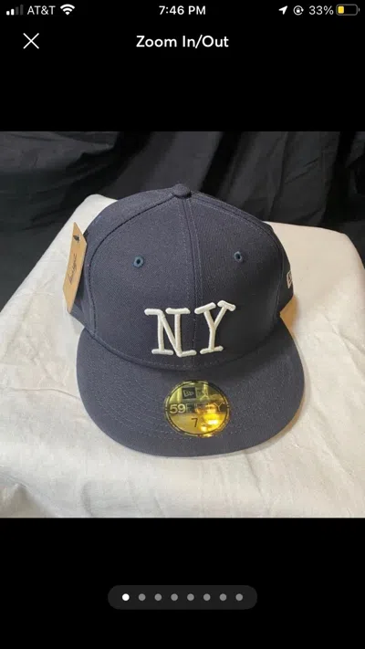 Pre-owned New Era X New York Stussy Ny Logo 59fifty Fitted Cap Size 7 3/8 In Navy
