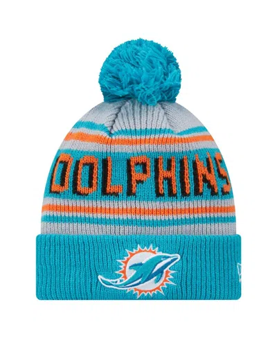 New Era Kids' Youth Aqua Miami Dolphins Main Cuffed Knit Hat With Pom In Blue
