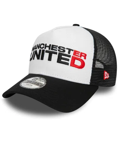 New Era Kids' Youth Boys And Girls  Black Manchester United Wordmark E-frame 9forty Trucker Adjustable Hat