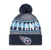 NEW ERA YOUTH NEW ERA NAVY TENNESSEE TITANS STRIPED  CUFFED KNIT HAT WITH POM