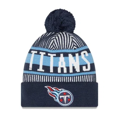 New Era Kids' Youth  Navy Tennessee Titans Striped  Cuffed Knit Hat With Pom