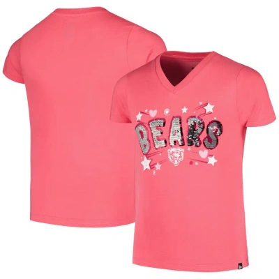 New Era Kids' Youth  Pink Chicago Bears Flip Sequins V-neck T-shirt