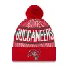 NEW ERA YOUTH NEW ERA RED TAMPA BAY BUCCANEERS STRIPED CUFFED KNIT HAT WITH POM