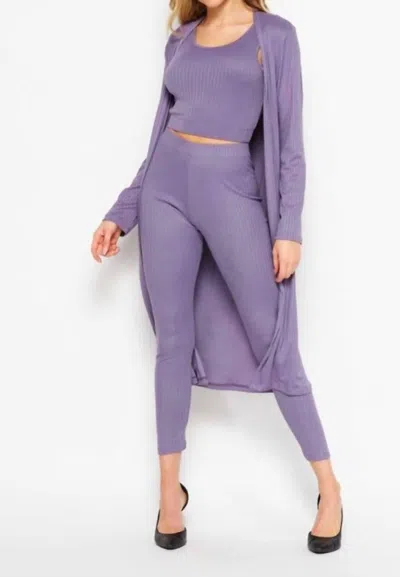 New Fashion Feels Like Fun 3-piece Ribbed Set In Lilac In Blue