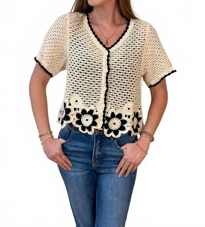 New In Amelia Short Sleeve Crochet Cardigan In Beige