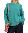 New In Chunky Braid Oversized Sweater In Teal In Blue