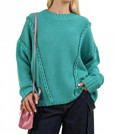 New In Chunky Braid Oversized Sweater In Teal In Blue