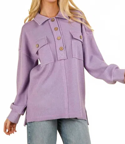New In Collared Button Down Henley Top In Orchid In Pink