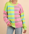 New In Color Block Oversized Striped Knit Sweater In Lime Mix In Multi