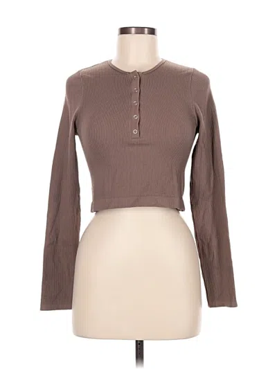 Pre-owned New In Long Sleeve Top Brown Mock Neckline Tops