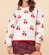New In Oversized Cherry Knit Sweater In Oatmeal In White