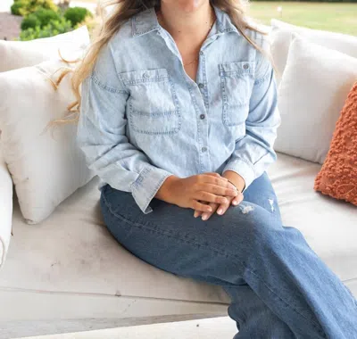 New In Oversized Denim Top In Blue