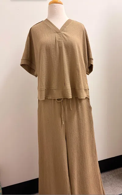 New In Women's Crop And Wide Leg Pants Set In Mocha In Brown