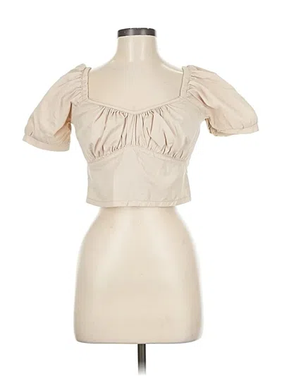 Pre-owned New Look Short Sleeve Top Tan Sweetheart Neckline Tops In Brown