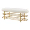 New Pacific Direct Frisly Shearling Fabric Bench W/ Shelf