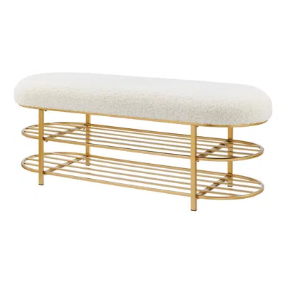 New Pacific Direct Frisly Shearling Fabric Bench W/ Shelf