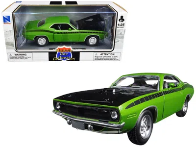 New Ray 1970 Plymouth Barracuda Green With Black Hood And Stripes "muscle Car Collection" 1/25 Diecast Model