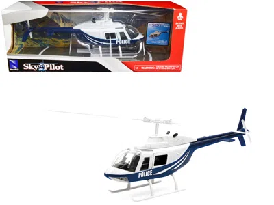 New Ray Bell 206 Helicopter Dark Blue And White "police" "sky Pilot" Series 1/34 Diecast Model By