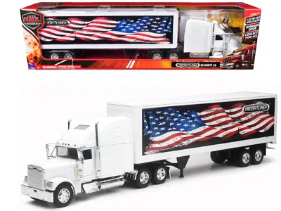 New Ray Freightliner Classic Xl Truck White With Dry Van Trailer White With Patriotic Graphic "long Haul Tru In Multi