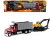 New Ray International Lonestar Dump Truck Red And Tracked Excavator Yellow With Flatbed Trailer "long Haul T