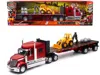 New Ray International Lonestar Truck With Flatbed Trailer Red Metallic With Front Loader And Rocks "long Hau