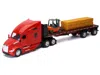 New Ray Kenworth T680 Truck Red And Flatbed Trailer With Forklift And Hay Load "long Haul Trucker" Series 1/ In Red