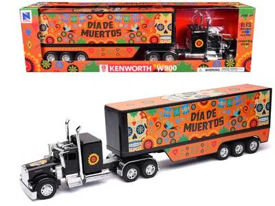 New Ray Kenworth W900 Truck Black With Graphics And Dry Van Trailer "dia De Muertos" 1/32 Diecast Model By N In Multi