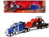 New Ray Kenworth W900 Truck With Flatbed Trailer Blue Metallic With Farm Tractor Red "long Haul Truckers" Se