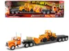 New Ray Kenworth W900 Truck With Lowboy Trailer Orange And Wheel Loader Yellow "long Haul Trucker" Series 1/